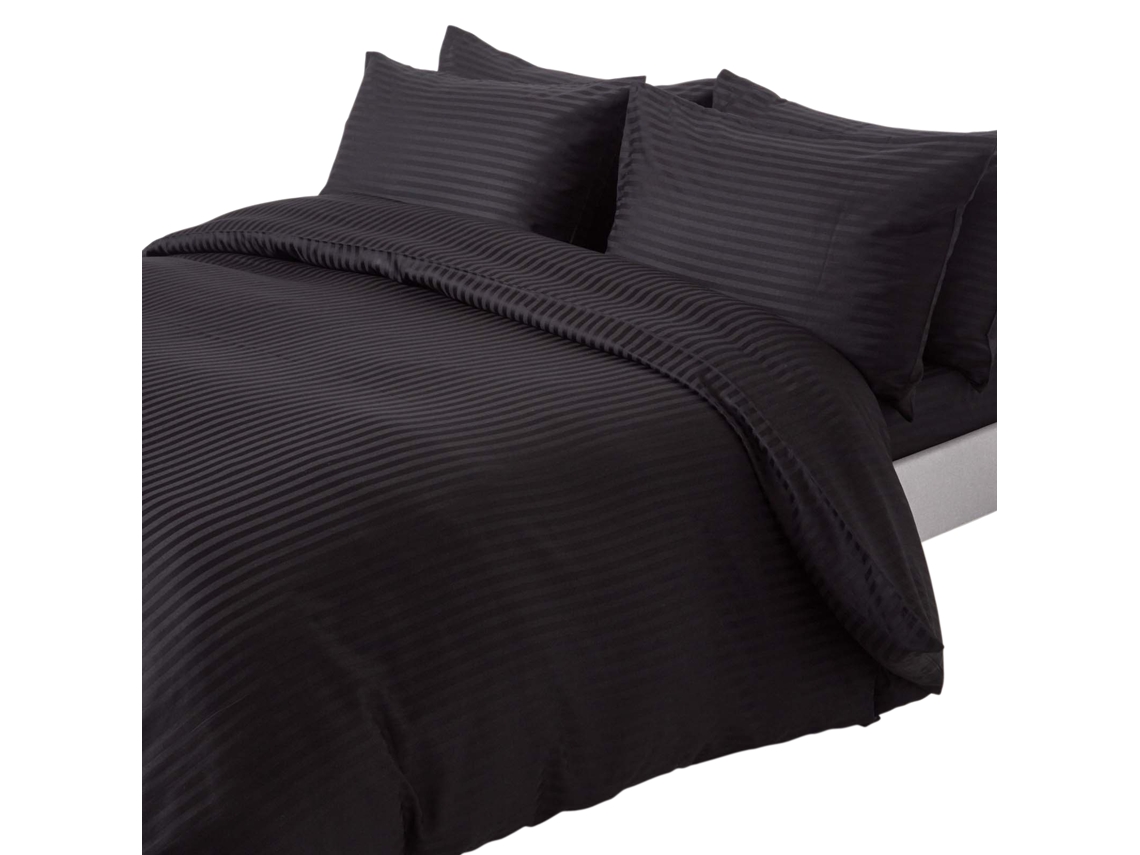 Homescapes Black Egyptian Cotton Duvet Cover And Pillowcases 330 Tc, Double