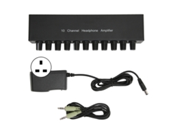 Amplificador De Auriculares Con 1 Entrada Y 10 Salidas (3,5 Mm) Estéreo Con Control De Volumen, Enchufe Británico.