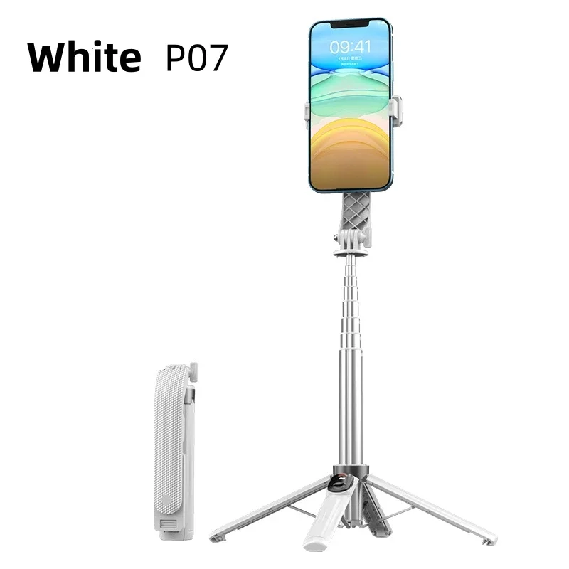 (Blanco) Palo selfie inteligente y flexible con rotación de 360° y control remoto Bluetooth.