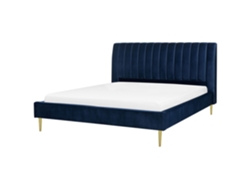 Cama con somier BELIANI Marville de Terciopelo Azul 198x225x124