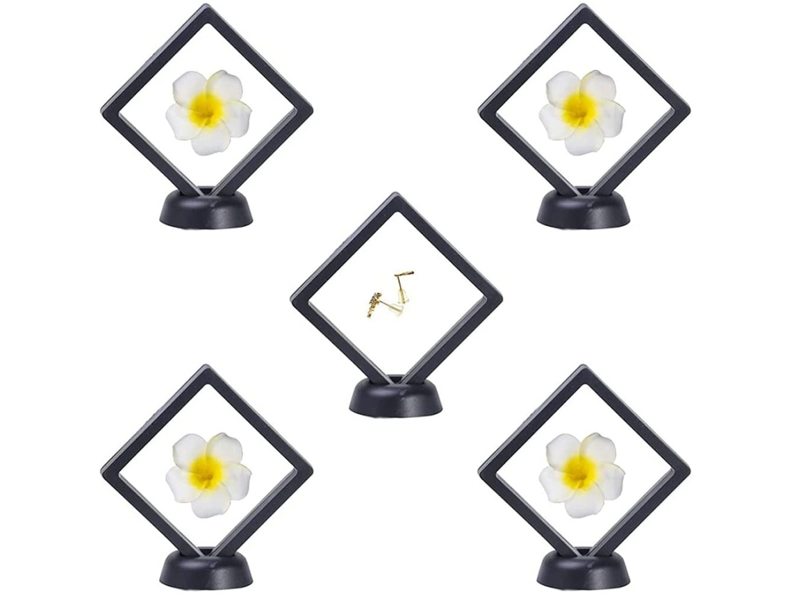 Elegante expositor flotante 3D, soporte negro para joyas con película transparente para monedero de desafío, material ABS resistente a los impactos para