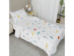 Juego De Sábanas Infantil Estampado Dinosaurios En Blanco (Cama 90/100)-BOD HOME