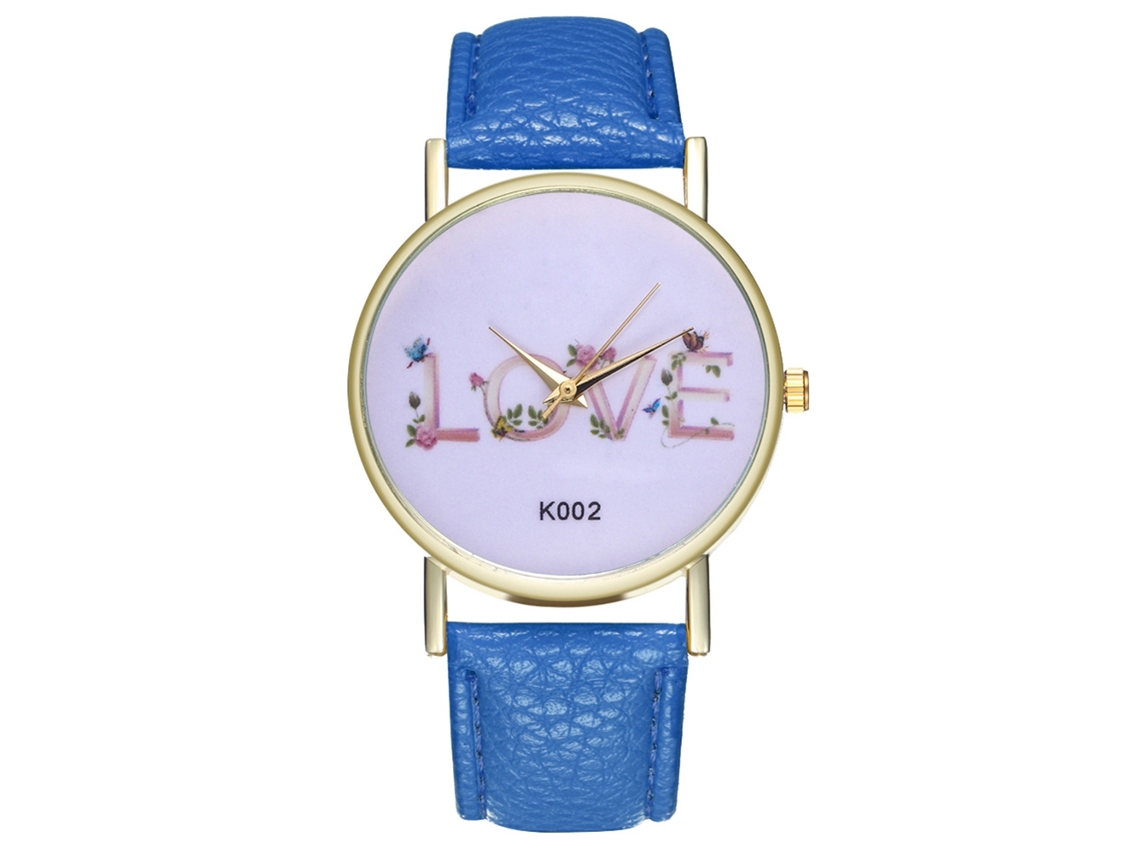 Reloj Unisex Con Correa De Cuero Sintético Y Movimiento De Cuarzo, Diseño Love Letters Royal Blue Zhoulianfa