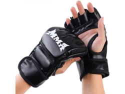 Guantes MMA negros con forro de PU y látex, de medio dedo, resistentes, suaves, transpirables, gruesos, para boxeo, saco de arena, muay thai, taekwondo y arena.
