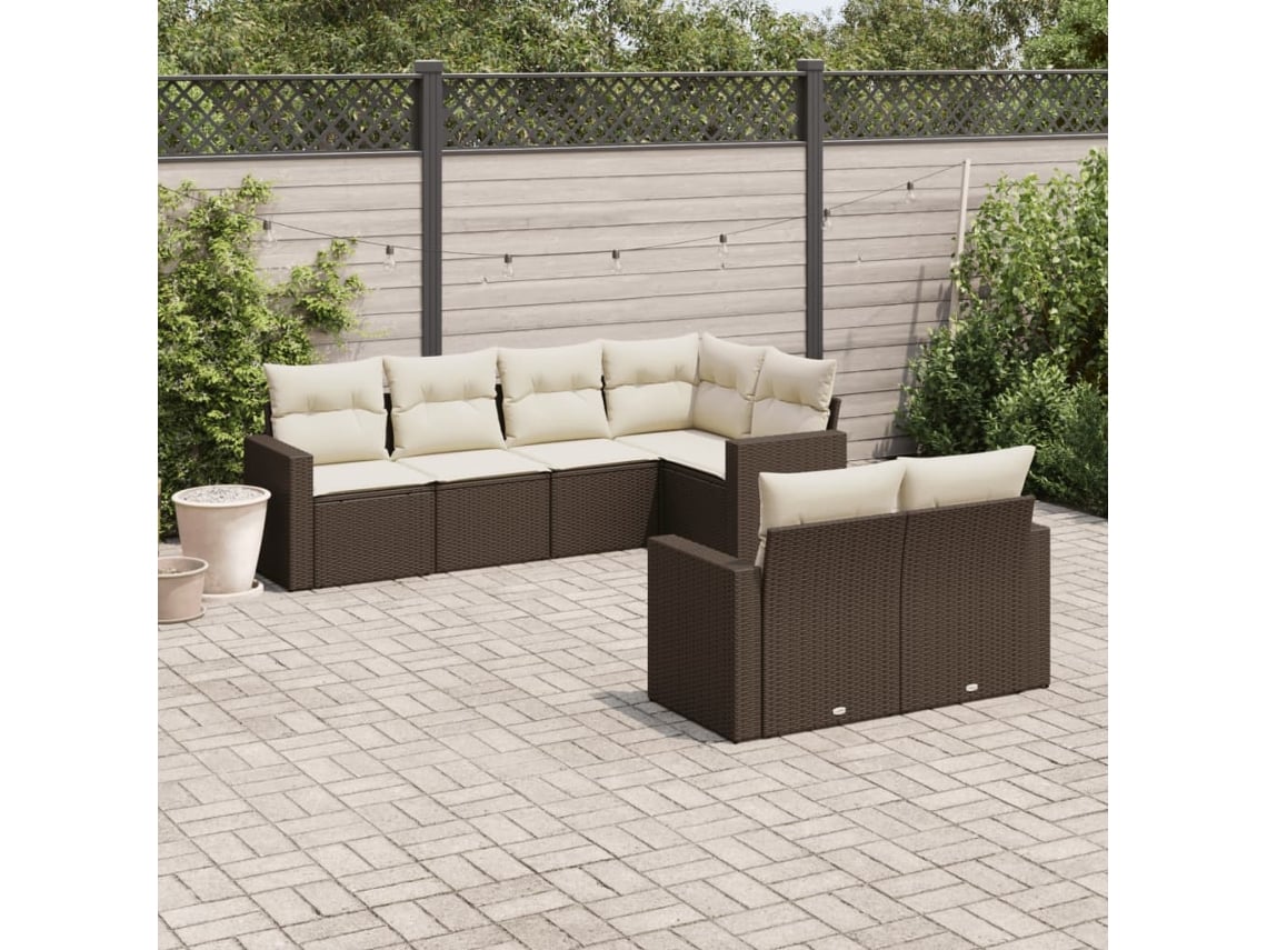 Conjunto de sofá de jardín de 7 piezas con cojines de mimbre marrón DKD Home Decor