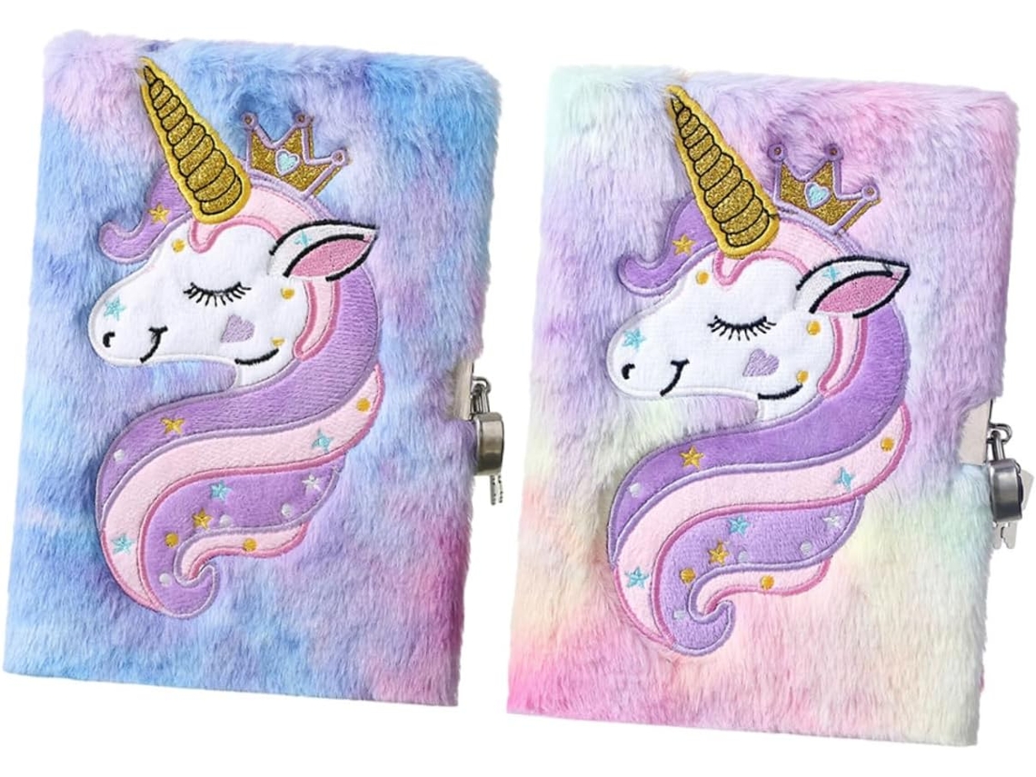 Adorable juego de 2 piezas de unicornio de peluche con candado, diario para que las niñas escriban y Gokoco