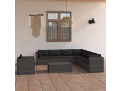 Conjunto de jardín DKD Home Decor de 9 piezas con cojines de mimbre gris