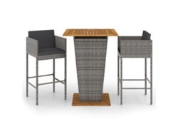 Conjunto 3 de muebles bar jardín VIDAXL y cojines ratán sintético gris