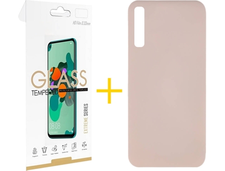 Kit Funda + Protector de Pantalla Samsung Galaxy A50 SKYHE Silicona Líquida (Rosa Claro)