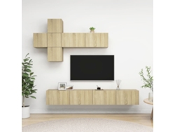 7Pzs Pack de Muebles de Armario Tv Contrachapado Color Roble Sonoma