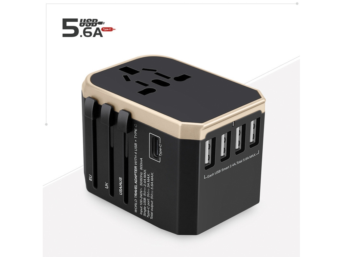Adaptador De Tomada De Fonte De Alimentação Internacional Multifuncional Dourado GERTIZ