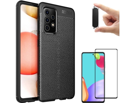 Kit Funda, Protector y Soporte Samsung Galaxy A72 5G Rugged Leather Negro
