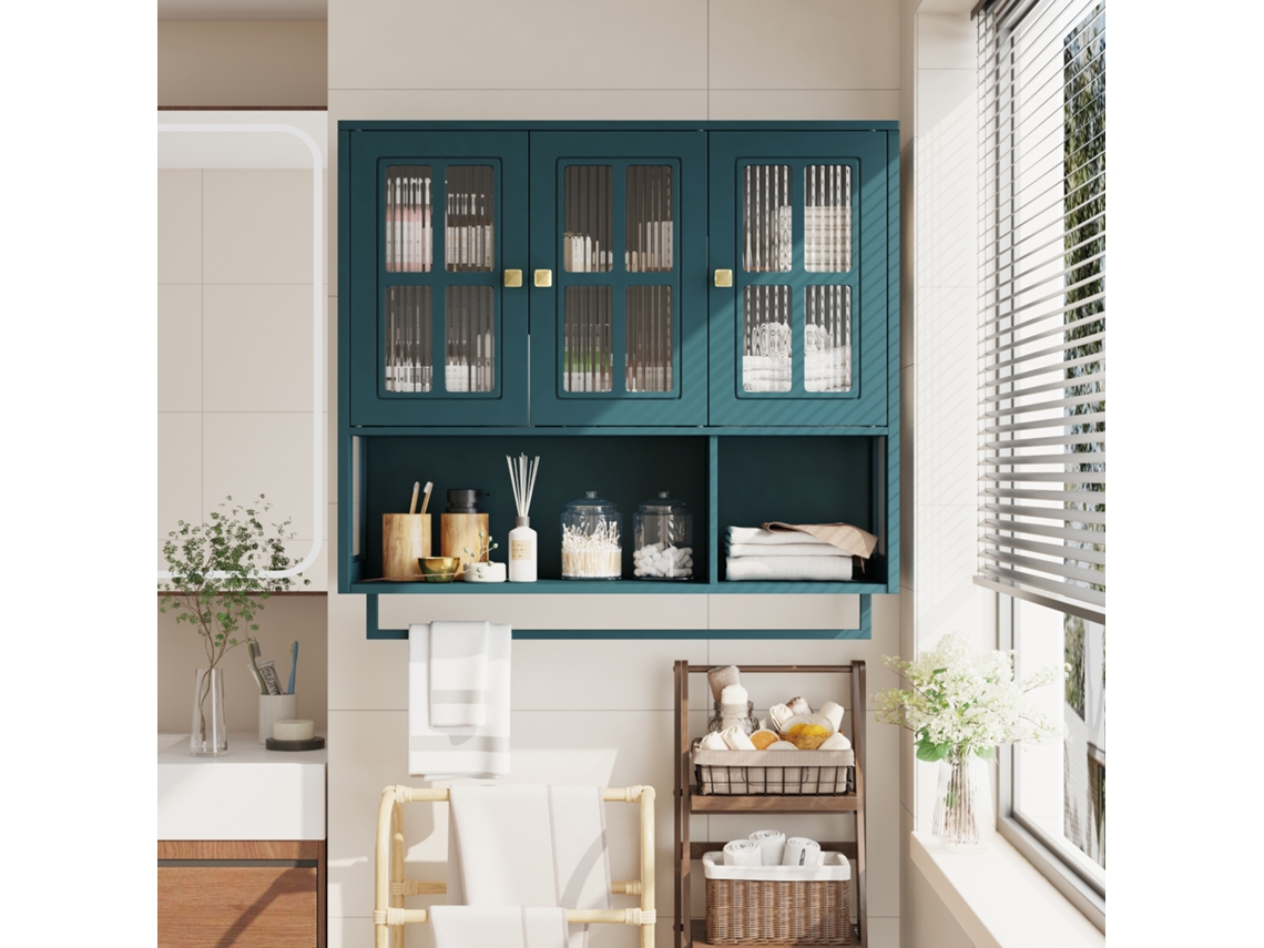 Armario De Pared De Mdf Con Tapa De Cristal Estriado, 2 Puertas, 1 Toallero.