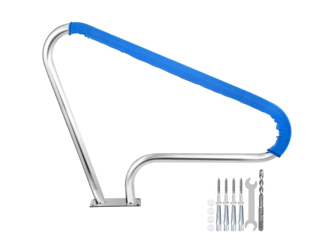 Barandilla para piscina Succebuy de 48 x 36, acero inoxidable 304, capacidad de carga de 113 kg, pasamanos plateado antioxidante con cubierta protectora azul, broca M8