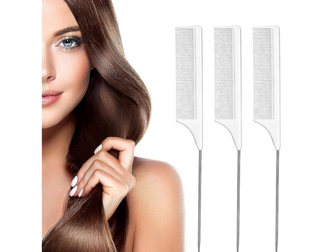Peine De Acero Inoxidable Con Forma De Cola De Rata, Paquete De 3, Resistente Al Calor Y Al Carbono, Para Peinar Y Teñir El Cabello (blanco Perla).