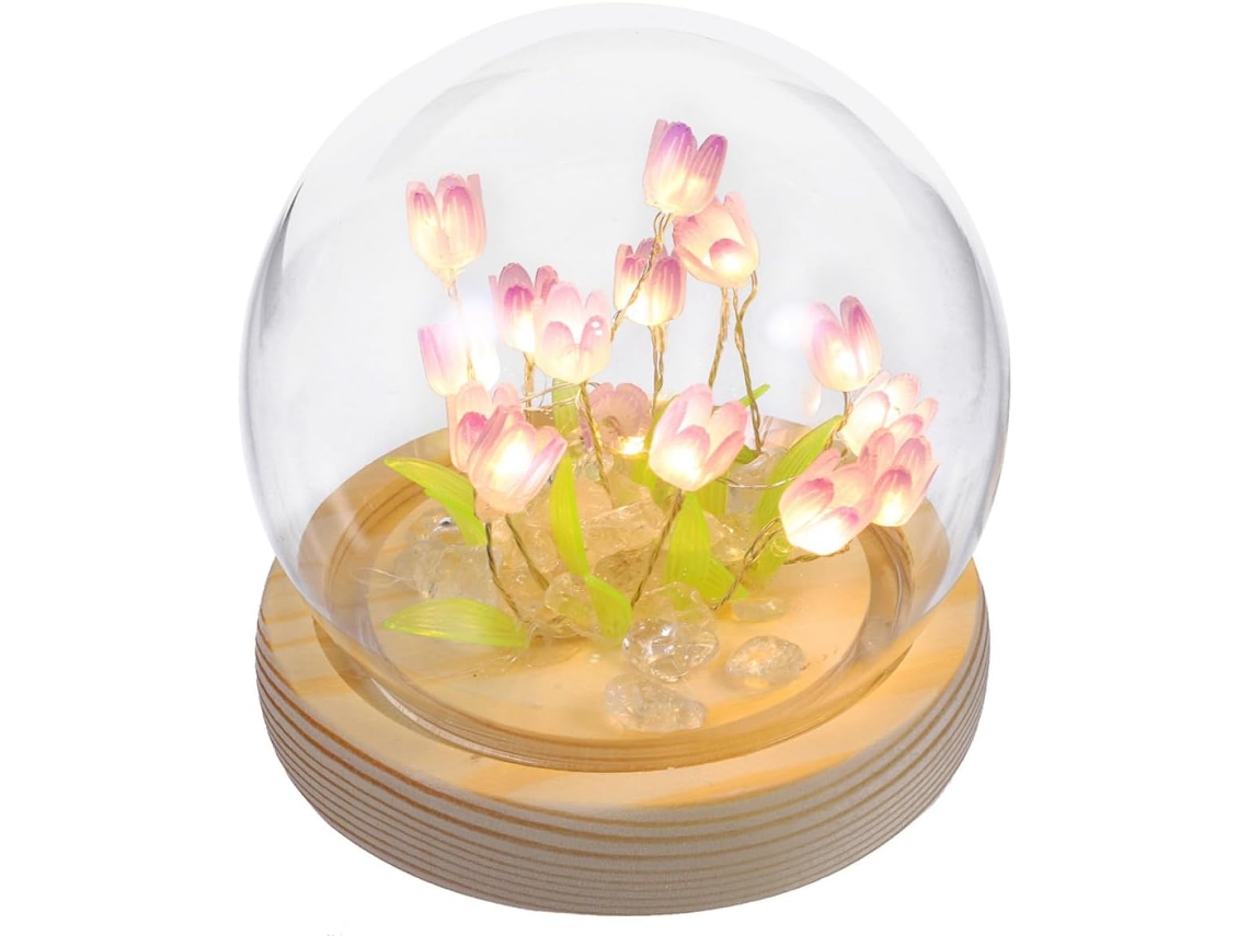 Lámpara De Noche Tipo Tulipán Para Armar, De Vidrio Y Madera, 1 Juego, Luz