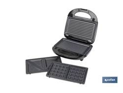Sandwichera multiusos | Placas intercambiables para grill, gofres y sándwiches | Revestimiento antiadherente | Potencia: 750 W