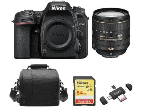 Kit Cámara Réflex NIKON D7500 + AF-S DX 16-80MM F2.8-4E ED VR + Tarjeta SD de 64GB + Funda para cámara + Lector de Tarjeta de memória