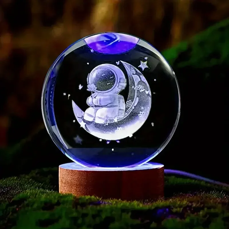 (luz De Color) Lámpara De Noche De Bola De Cristal Grabada Con Láser 3d Con Forma De Astronauta De 6 Cm