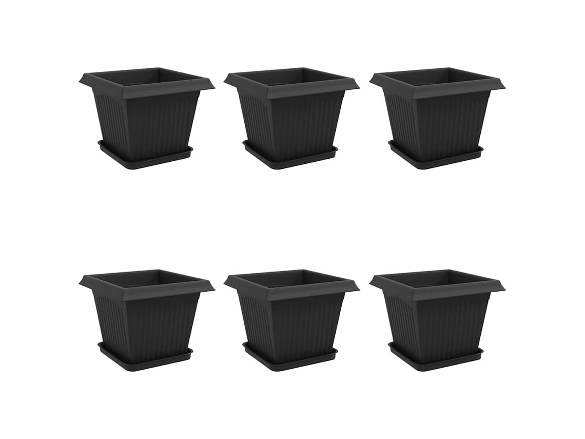 Macetas Vidaxl para plantas, 6 unidades, negras, 33 x 33 x 26 cm, plástico.