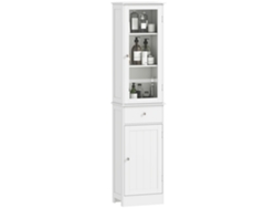 Mueble De Baño Columna Que Ahorra Espacio, Con Armario, Cajón Y Estantes De Mdf, 40x27x171,5cm, Blanco
