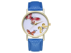 Reloj De Pulsera De Cuarzo Para Mujer Zhoulianfa, Correa De Pu, Esfera Redonda, Diseño De Mariposa, Azul.