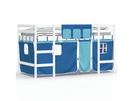 Cama alta para niños VIDAXL con cortinas madera pino azul (90x190 cm)