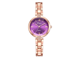 Reloj De Pulsera De Cuarzo Para Mujer Con Brazalete De Acero Y Diamantes De Imitación Rosas/morados.