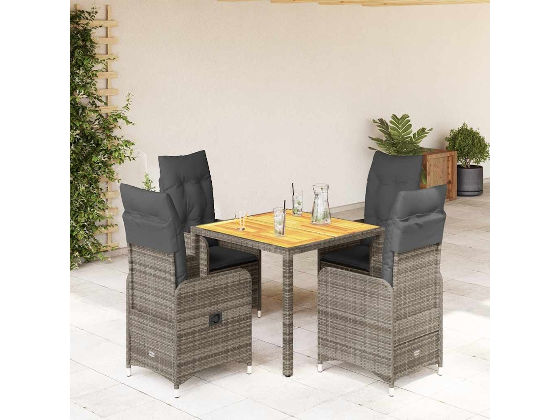 Conjunto de bistró de jardín con cojines de mimbre gris, Dkd Home Decor