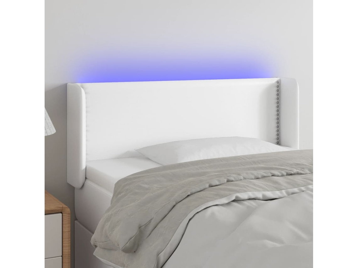 Cabecero Con Led Cuero Sintético Blanco 103x16x78/88 Cm