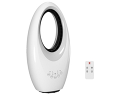 Ventilador de torre silencioso sin aspas de 36 dB con oscilación de 60°, luz LED, temporizador de 7,5 horas y mando a distancia.