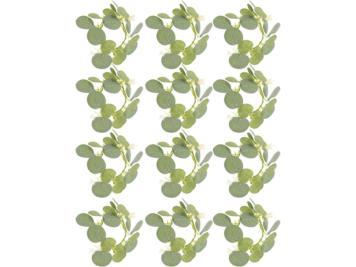 Juego De 12 Anillos Decorativos Para Servilletas De Pascua De Eucalipto Verde Artificial.