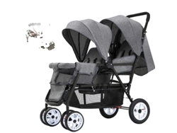 Carrinho de Bebé para Gémeos, Leve, Destacável e Dobrável, 208 Cinza OEM