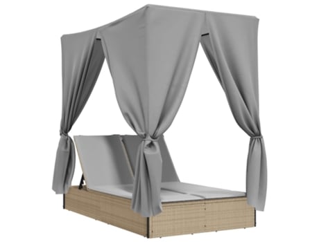 Tumbona doble VIDAXL con techo y cortinas ratán sintético beige