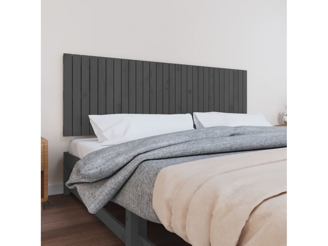 Cabecero De Cama De Pared Madera Maciza Pino Gris 185x3x60 Cm