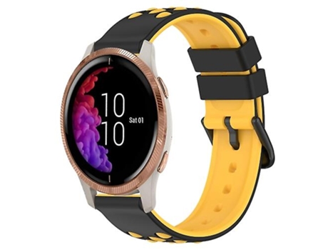Correa para reloj Garmin Venu de silicona porosa de dos colores, 20mm, negro-amarillo VENISYMLIS