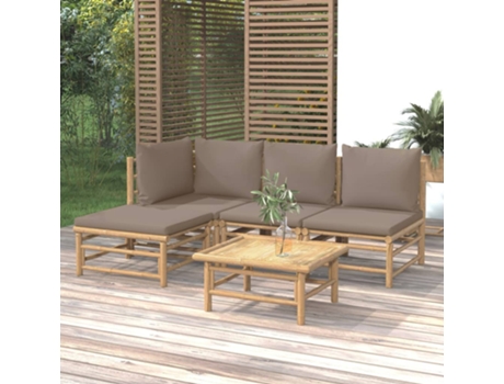 MAISON EXCLUSIVE Set de muebles de jardín 5 piezas bambú y cojines gris taupé