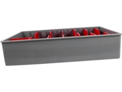Caja Registradora Roja Con Compartimentos Y Bandeja Organizadora De Líquidos Con Separadores.