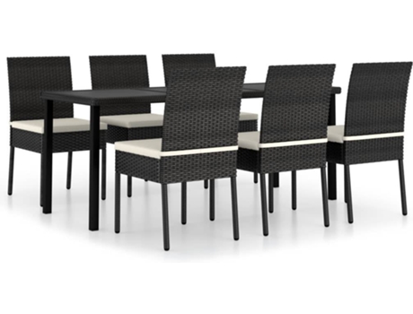 Conjunto 7 Conjunto de comedor de jardín VIDAXL ratán sintético negro