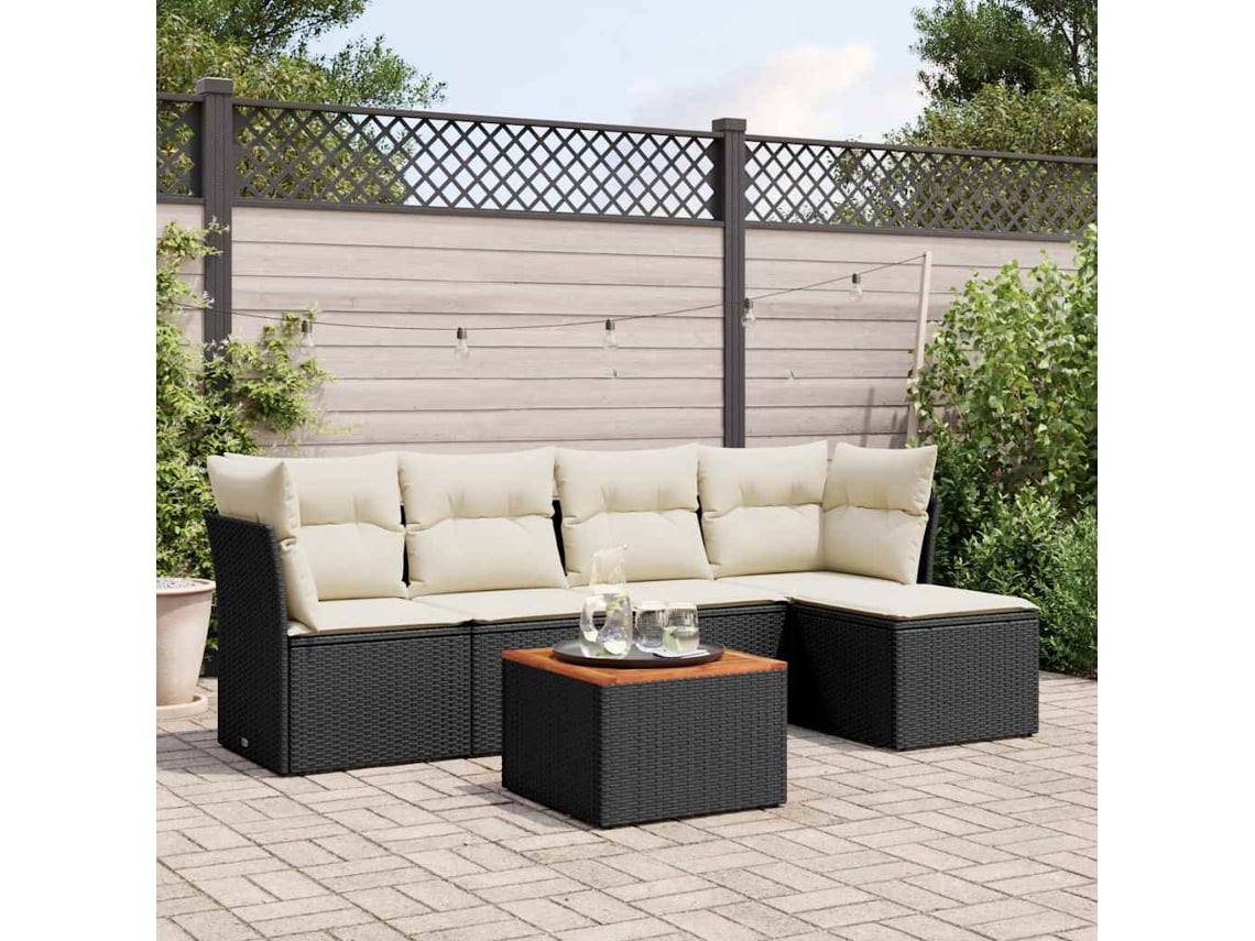 Conjunto de sofás de jardín de 6 piezas DKD Home Decor con cojines de mimbre negros
