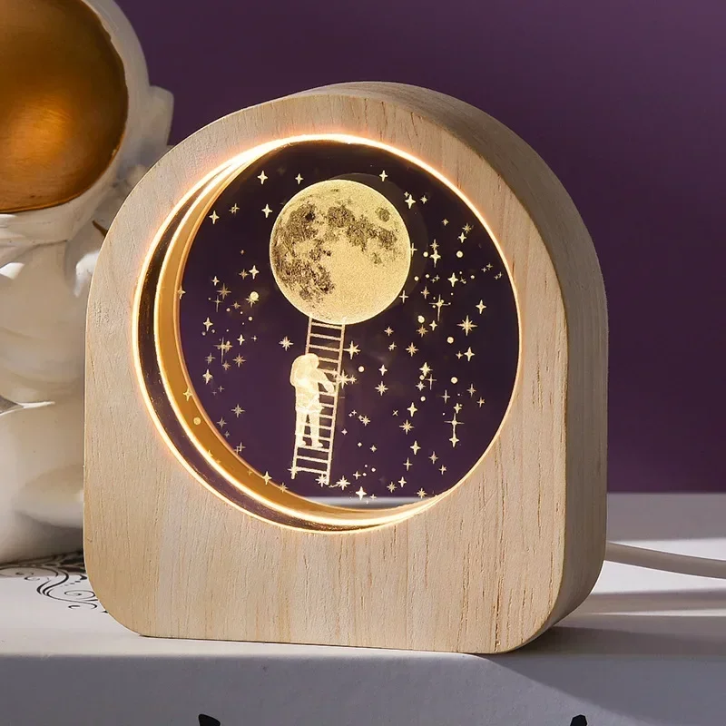 Adorno de mesa de cristal astronómico con grabado láser 3D del sistema solar. MDUG (Aterrizaje en la Luna).