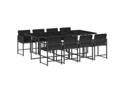 Juego de 9 piezas de comedor de jardín con cojines de mimbre, color negro, EXCLUSIVA DE LA CASA