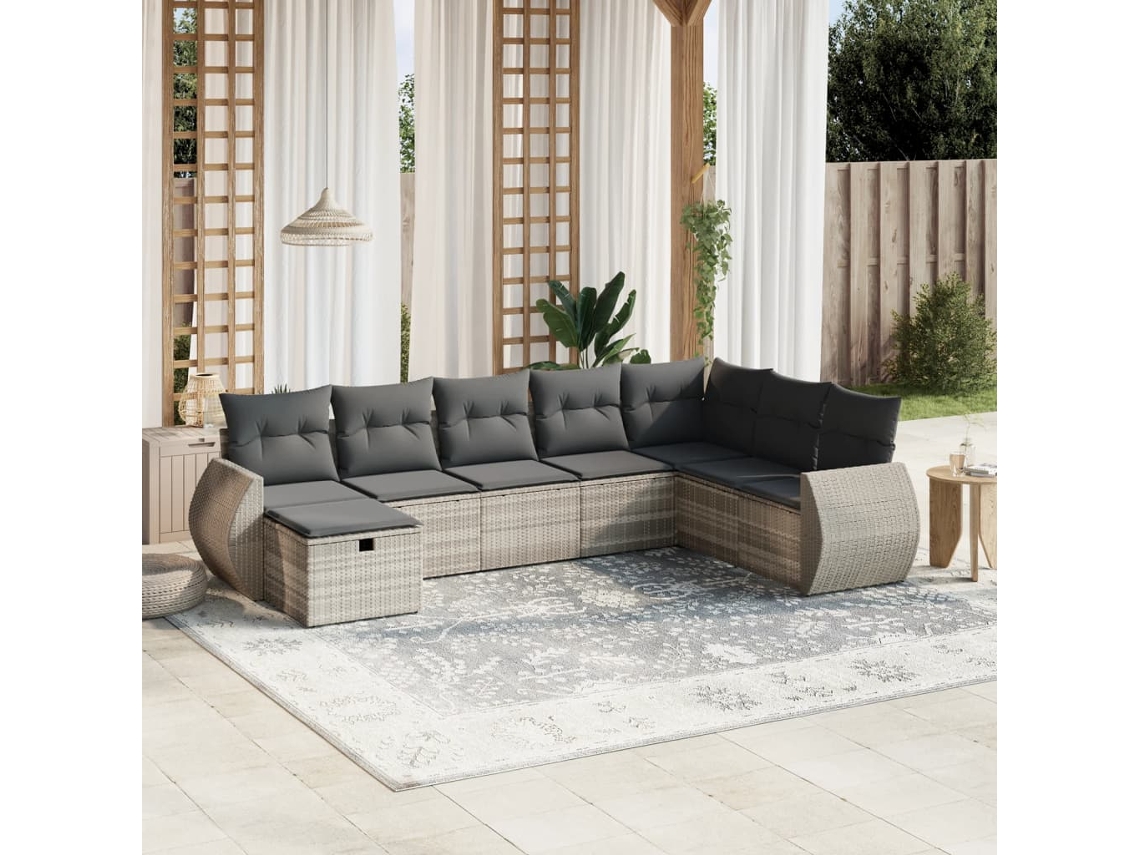 Conjunto de sofá de jardín de 8 piezas con cojines de mimbre gris claro DKD Home Decor