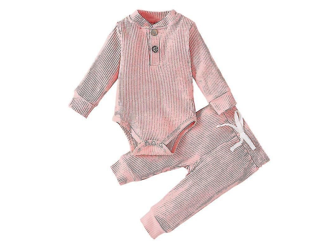 2026-conjunto De 2 Piezas Para Bebé: Blusa De Cuello Redondo De Manga Larga Y Pantalones Con Cintura Elástica
