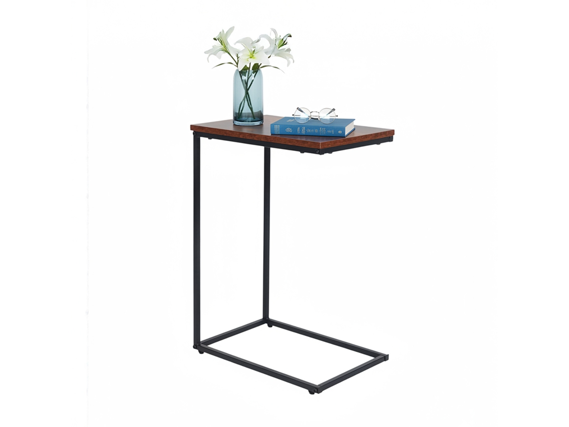 Mesa Auxiliar Relaxdays, Hxbxt: 61 X 45 X 30 Cm, Mdf, Metal, Forma En C, Mesa Para Sofá, Estilo Industrial, Marrón/negro