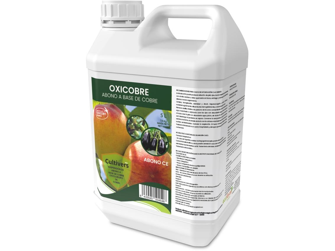 CULTIVERS Oxicloruro de Cobre 5 L Concentrado al 70% Ecológico. Abono para Topo Tipo de Plantas y árboles. Fertilizante 100%