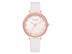 Reloj De Pulsera De Cuarzo Informal Para Mujer Con Diamantes De Imitación Y Correa De Piel Sintética Blanca.
