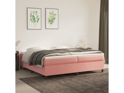 Cama Box Spring Con Colchón Terciopelo Rosa 200x200 Cm