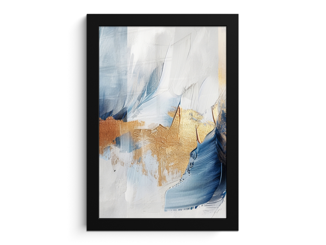 Póster Enmarcado Oro - Azul - Acuarela - Arte - Moderno 20x30 Cm