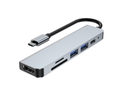 Concentrador USB-C 6 en 1, compatible con transferencia de datos de alta velocidad, adaptador multipuerto Elisefashion
